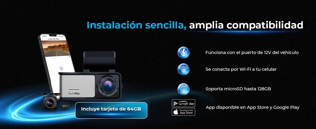 CAMARA DASH CAM AUTOSKY 4K WIFI GPS DELANTERA Y TRASERA