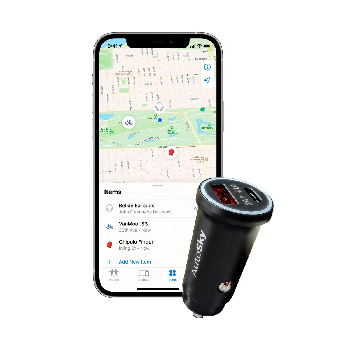 CARGADOR AUTO CON GPS TRACKER INTEGRADO APPLE FIND MY