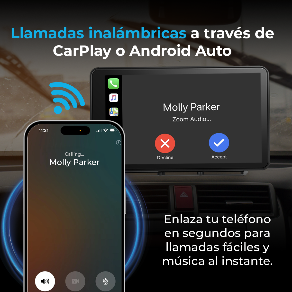 PANTALLA PORTATIL 7 CARPLAY Y ANDROID AUTO INALAMBRICO